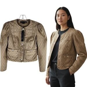 NEW Veronica Beard Camilla Quilted Jacket Puff Sleeves Tan Sierra Size XS
